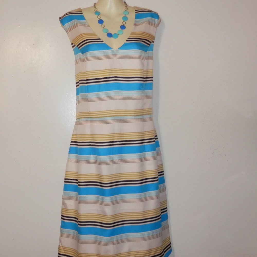 Banana Republic Dress 14 Blue Ivory Tailored E394 - Picture 1 of 7
